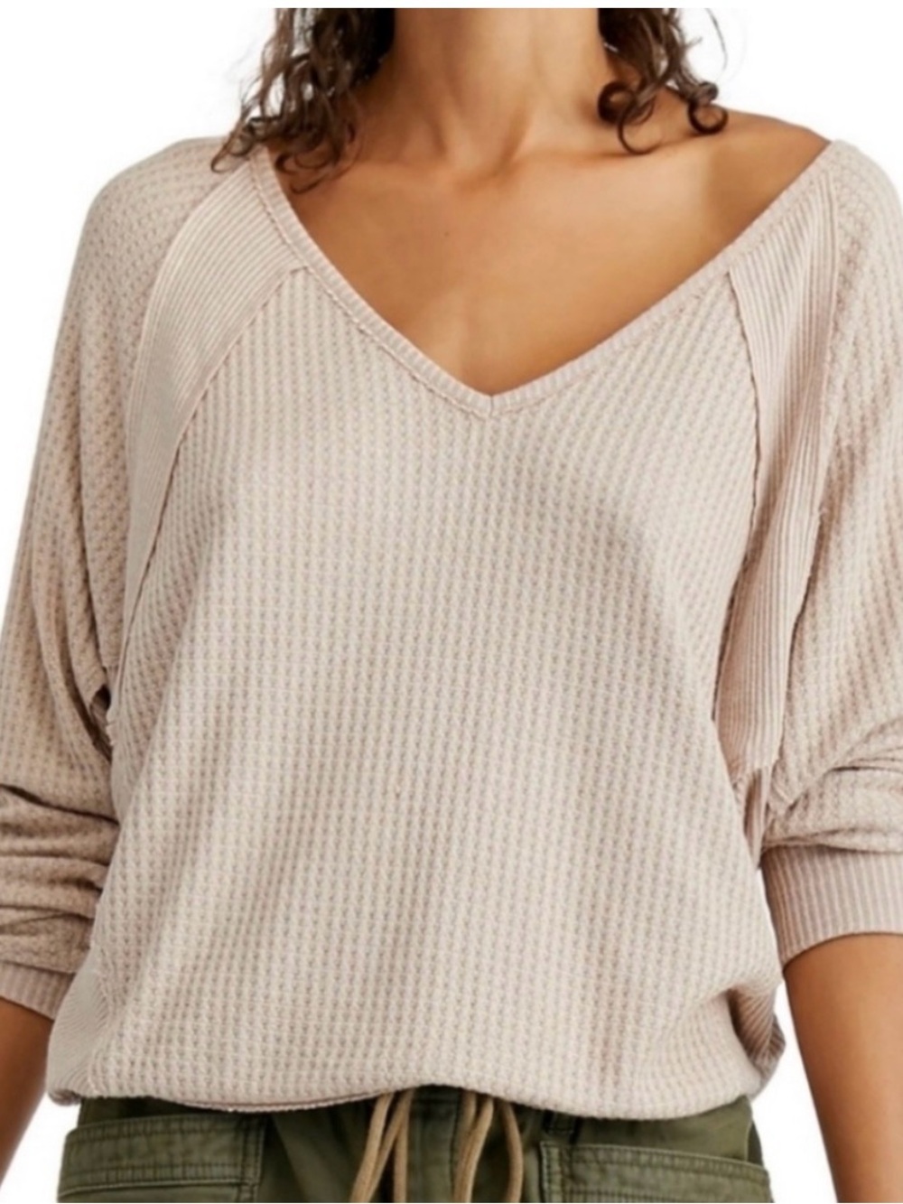 FREE PEOPLE Cream Waffle-Knit Santa Clara Thermal Size Medium
